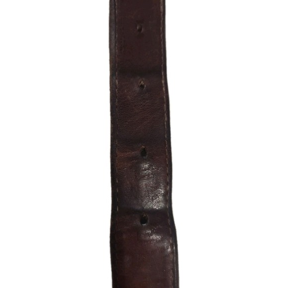 Leather Belt Brass Buckle Braid Inlay, Brown, Size 36 - Picture 4 of 6